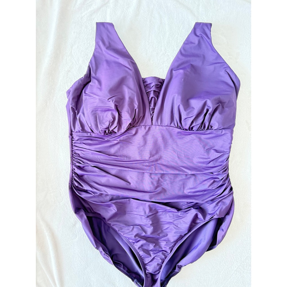 Lands' End Purple Grecian SlenderSuit | Ruched Tummy Control One Piece Swim 22W